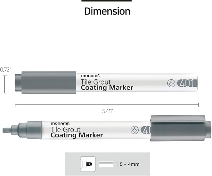 MONAMI Tile Grout Coating Marker 401, Chisel Tip (1.5~4mm), Repair Marker with Replaceable Nib Tips to Restore Grout Lines, White, 1 Marker + 2 Extra Tips