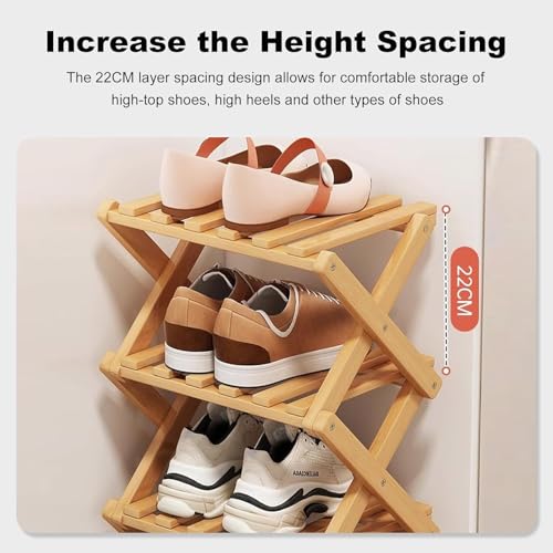 YYW Bamboo Shoe Rack, Foldable Vertical Free Standing Shoe - Image 5