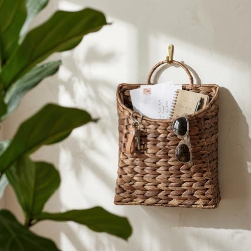 Water Hyacinth Hanging Wall Basket, Handwoven Wicker Wall Hanging - Image 7