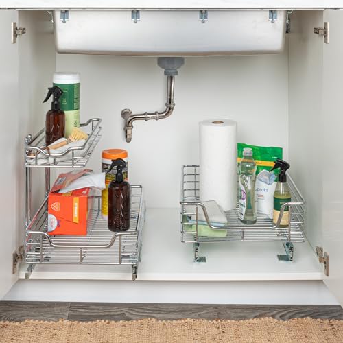 Household Essentials Glidez 2‑Tier Multipurpose Chrome‑Plated Steel Pull‑Out/Slide‑Out Under Sink Organizer, Chrome Finish - Image 4