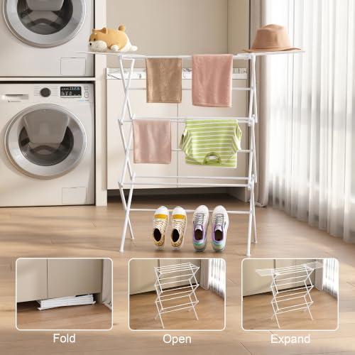 BUKFEN Expandable Clothes Drying Rack with Hook Bar, 3-Tier - Image 6