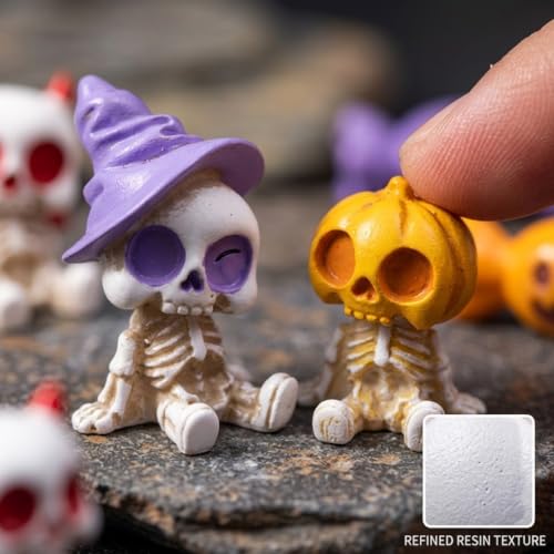 Halloween Car Decorations 7 Pack - Mini Resin Skeleton Pumpkin - Image 6