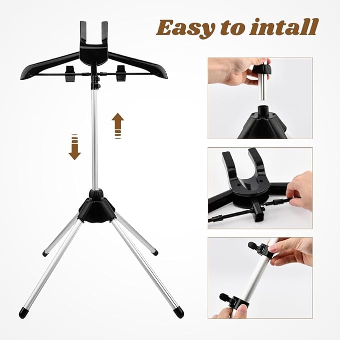 Garment Steamer Stand with Rotating Hanger & Heat-Resistant Glove - Adjustable Aluminum Alloy Ironing Rack for Pants, Jeans, Dresses - Folding Steamer Holder for Clothes(Color:Black)