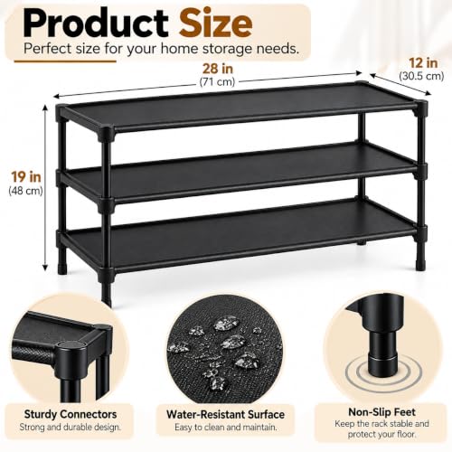 3-Tier Stackable Shoe Rack for Small Spaces, Black Shoe Organizer - Image 3