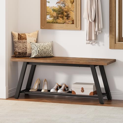 Oastreeful Storage Bench Industrial Rustic Wooden and Metal - Image 8