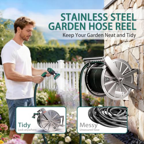 Stainless Steel Garden Hose Reel Heavy Duty, Wall Mount - Image 3