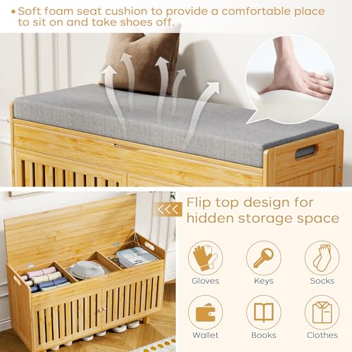 Shoe Storage Bench Coat Rack Set, 35.4" Bamboo Hall Tree - Image 4