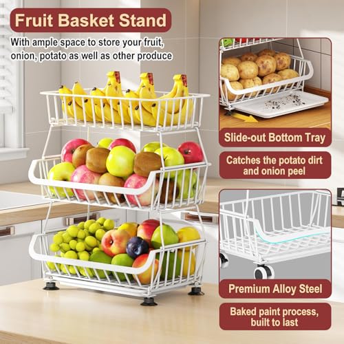 3-Tier Rolling Pantry Cart with Wheels, Stackable Wire - Image 7