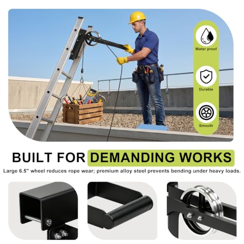 Scaffold Hoist Pulley with Long Handle 500Lbs 8.5" Black - Image 5