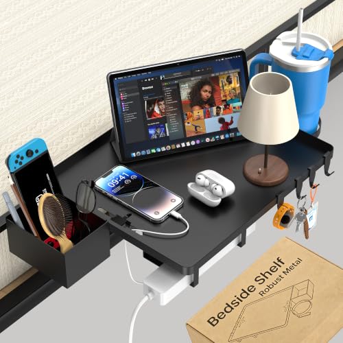 Bedside Shelf, Metal Shelf for Dorm Room Clip On Floating (Black) - Image 2