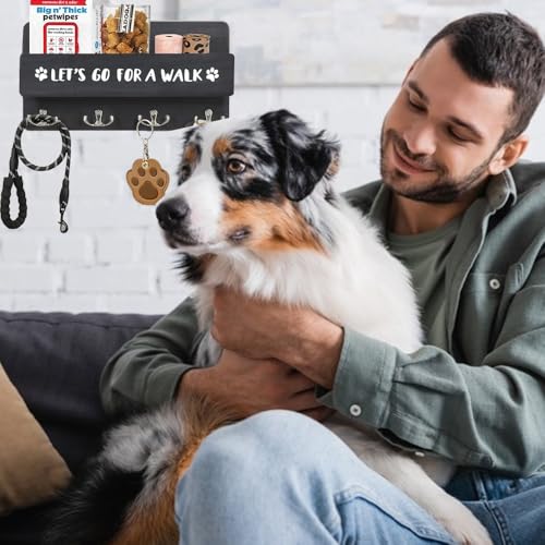 Wood Dog Leash Holder for Wall, with 4 Double Key Hooks - Image 3
