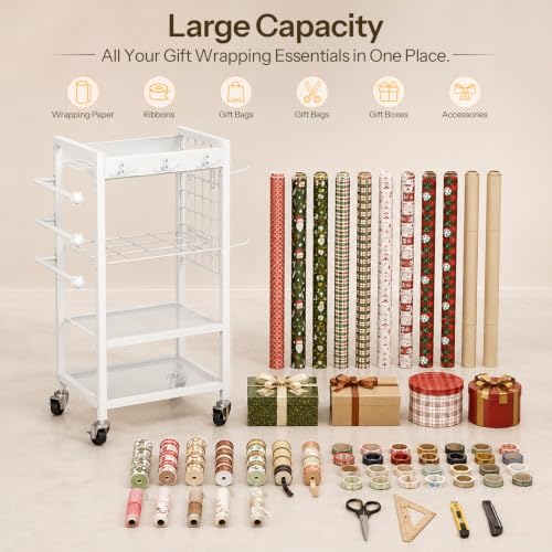 HOOBRO Wrapping Paper Storage Cart, Rolling Craft Storage - Image 8