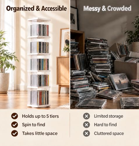 Heavy Duty 5-Tier Rotating Media Tower Rack for CDs DVDs Books - Image 6