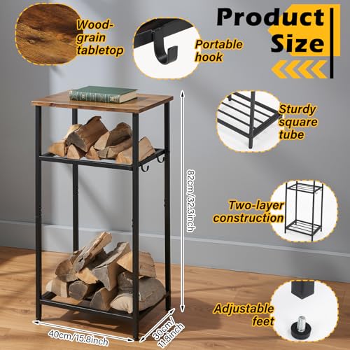 2-tier 32 Inch Firewood Rack Log Holder Indoor Outdoor, Black - Image 4