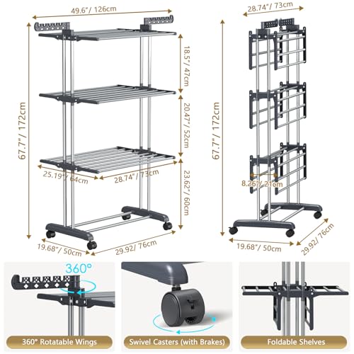 Upgraded 4-Tier Clothes Drying Rack, Drying Rack Clothing - Image 3
