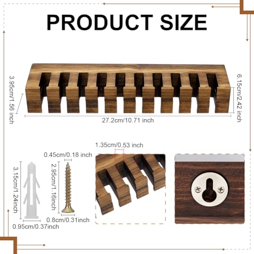 PH PandaHall Belt Organizer, Wooden Belt Holder Wall Mounted Belts Hanger with Slots Space Saving Storage for 10 Belts, Home Bedroom Closet Retail Shop, Camel, 1pc, 10.7x1.5x2.4inc