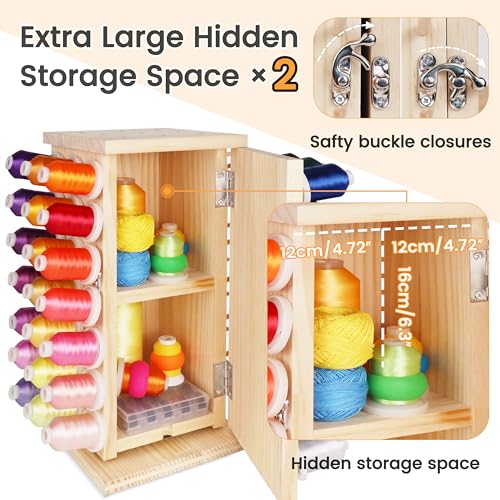 New brothread 93 Spools 360° Fully Rotating Wooden Thread Rack - Image 5