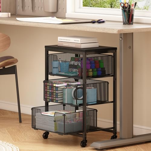 Under Desk Storage Cart with Lockable Wheels, 3-Drawer - Image 2