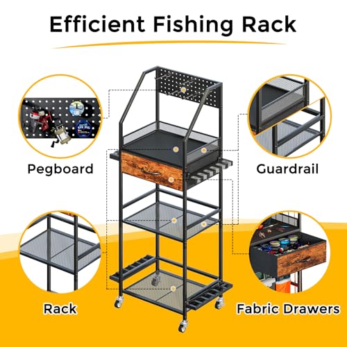 Fishing Rod Holder Organizer with Fabric Drawer & Pegboard - Image 6