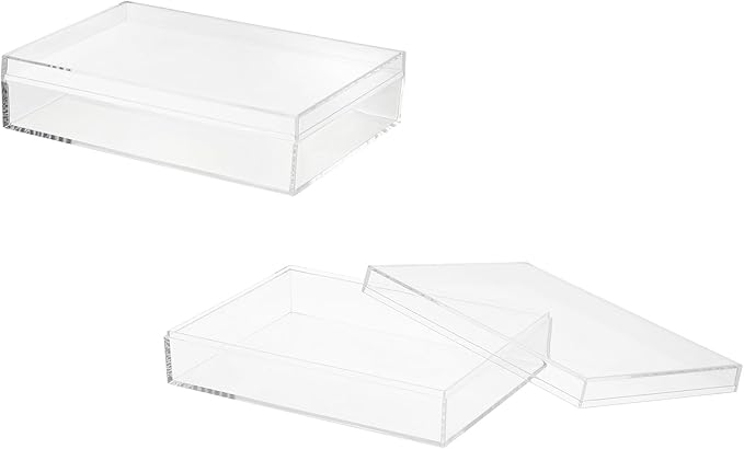 Acrylic Box with Lid, 7.87 x 7.87 x 1.97 in Acrylic Display Case Plastic Square Cube Container Storage Holder Stackable Bins for Cosmetic Collectible Candy Jewelry(2 Pack, Clear)
