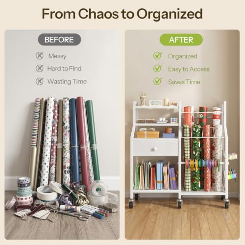 HOOBRO Wrapping Paper Storage Cart, Rolling Gift Wrap - Image 7