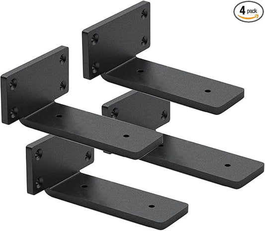 4 Pack Shelf Brackets 6 Inch Floating Shelf Bracket 1/5 inch Thick Heavy Duty Hidden Shelf Brackets Iron Metal Brackets for Shelf Support with Screw Included