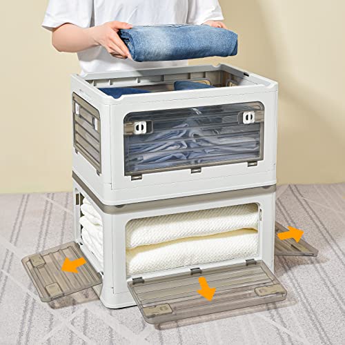 32Qt Plastic Storage Bins With Lid, Collapsible With Wheels - Image 3