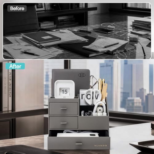 VLANDO Desk Organizer,PU Leather Office Storage with | All Products - Image 5