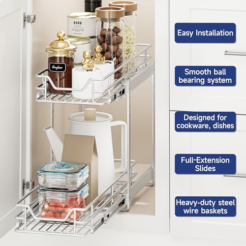 2-Tier Pull Out Cabinet Organizer, 9" W x 21.5" D - Image 5