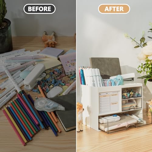 QIYVLOS Desk Organizer with 3 Drawer, Multi-Functional Pencil Pen - Image 4