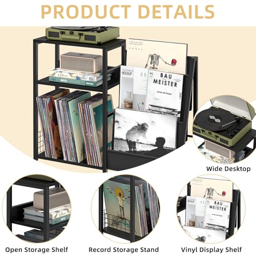 LELELINKY Black End Table,Record Player Stand with Vinyl Storage - Image 6