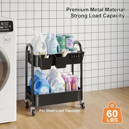 2 Tier Rolling Cart Metal on Wheels,Two Tiered Short Side Table - Image 6