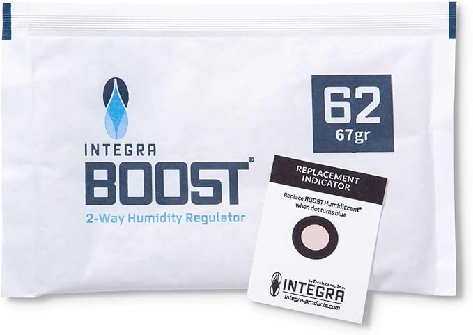 Integra Boost - 62% RH Level - 67 Gram Size - Two-Way Humidity Control Pack - Incl. Replacement Indicator Cards - Food Storage & Herbs Moisture Balancer For Up to 1 LB (Pack of 6)