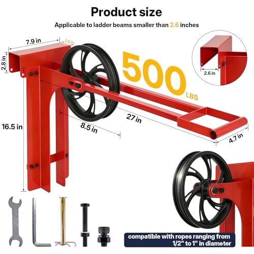 Hoisting Wheel with Long Handle 500Lbs Ladder Hoist Pulley System - Image 3