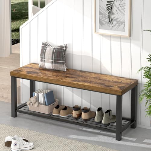 Entryway Bench, Modern Wood and Metal Storage Bench - Image 2