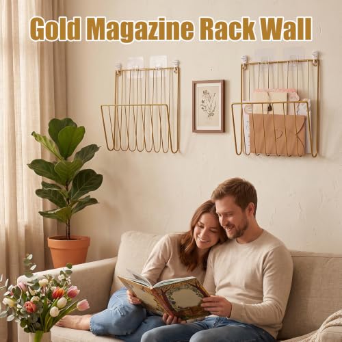 2 PCS Wall Mounted Magazine Racks, Durable Gold Mail Organizer - Image 5