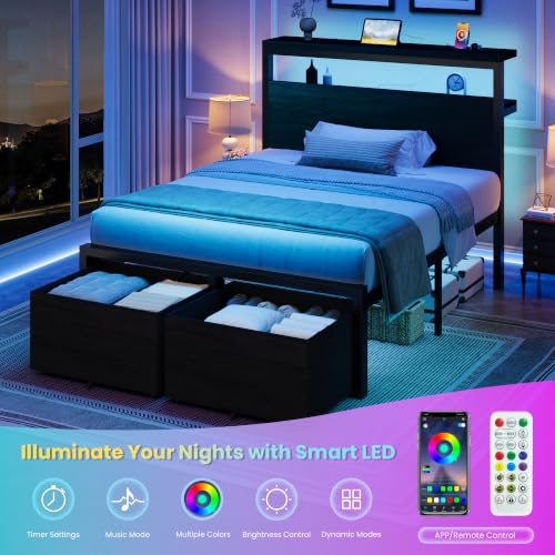 SHA CERLIN Twin LED Bed Frame, 2 Storage Drawers - Image 7