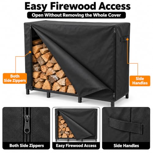 4ft Firewood Rack Cover Outdoor Waterproof, 600D Oxford - Image 6
