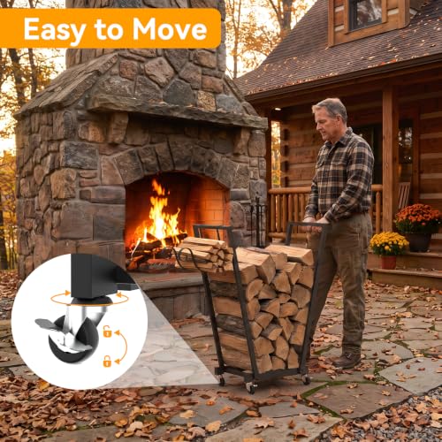 26in Firewood Log Rack Outdoor, Firewood Storage Holder Cart - Image 6