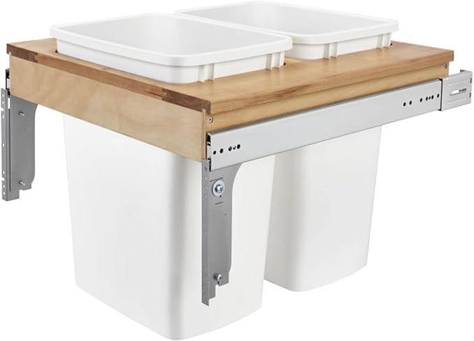 Rev-A-Shelf Top Mount Double Pullout Under Cabinet 35 Quart Kitchen Trash Cans with 150 Pound Rated Full-Extension Slides, 4WCTM-24DM2