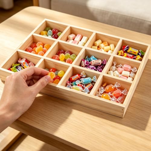2 Pack Wooden Sorting Tray Grid Display 12 Compartments - Image 7