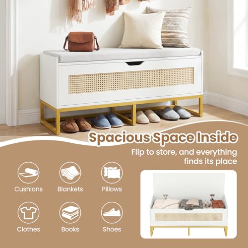 GIANTEX Rattan Shoe Bench, Flip-Top Entryway Bench | Home Organization - Image 7