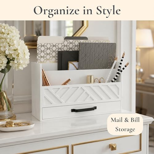 BLU MONACO | Wooden Mail Organizer with Drawer | Mail Organizer - Image 5