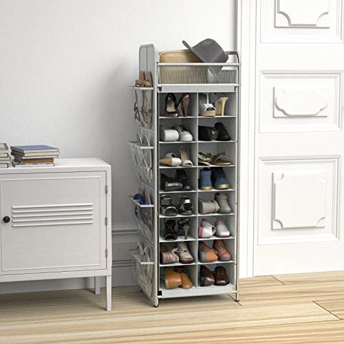 Simple Houseware 16 Cube Shoe Stand Tower Rack 8 Tier, Gray - Image 4
