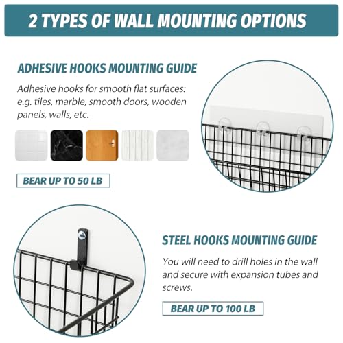 4 Set [EXTRA LARGE] Hanging Wall Mount Storage Baskets - Image 4