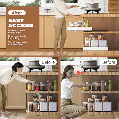 2 Pack Pull Out Cabinet Organizer Expandable, 21" Deep - Pull Out Drawers for Cabinets with Adjustable width from 12.6" to 21" Sliding Drawers for Cabinets with Heightening Pad No 