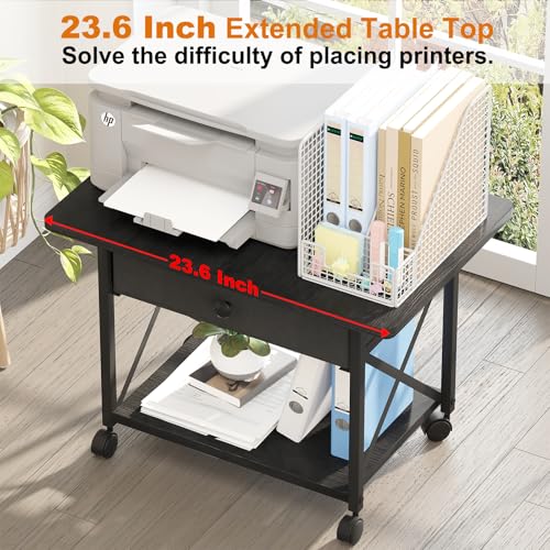 Large Printer Stand with Fabric Storage Drawer and Locking Wheels - Image 5