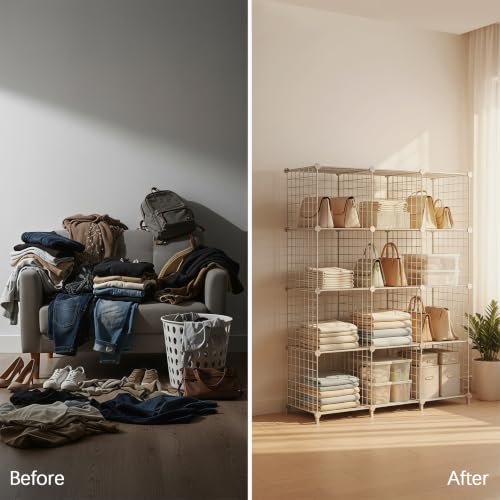 12-Cube Storage Organizer Metal Wire Shelf for Closet - Image 5