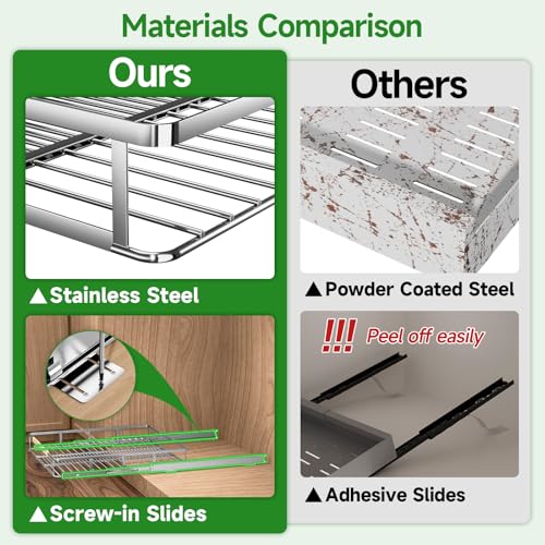 Pull-Out Cabinet Organizer, Stainless, 16.2-26.2 In, 1 Pack - Image 4