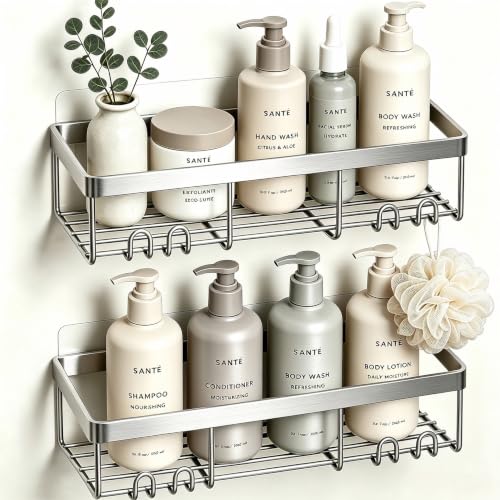 Moforoco Shower Caddy Shelf Organizer Rack, Self Adhesive Black - Image 2
